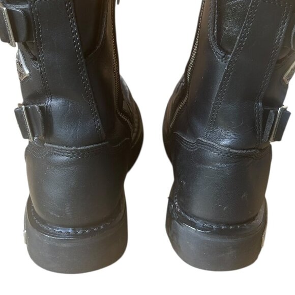 Harley Davidson Rare Fury Trunk Logo Black Leather Biker Boots Sz 10W Goth Punk - Picture 3 of 11
